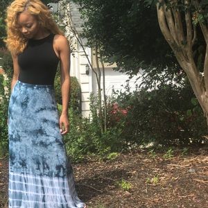 Blue and white tie dye maxi skirt